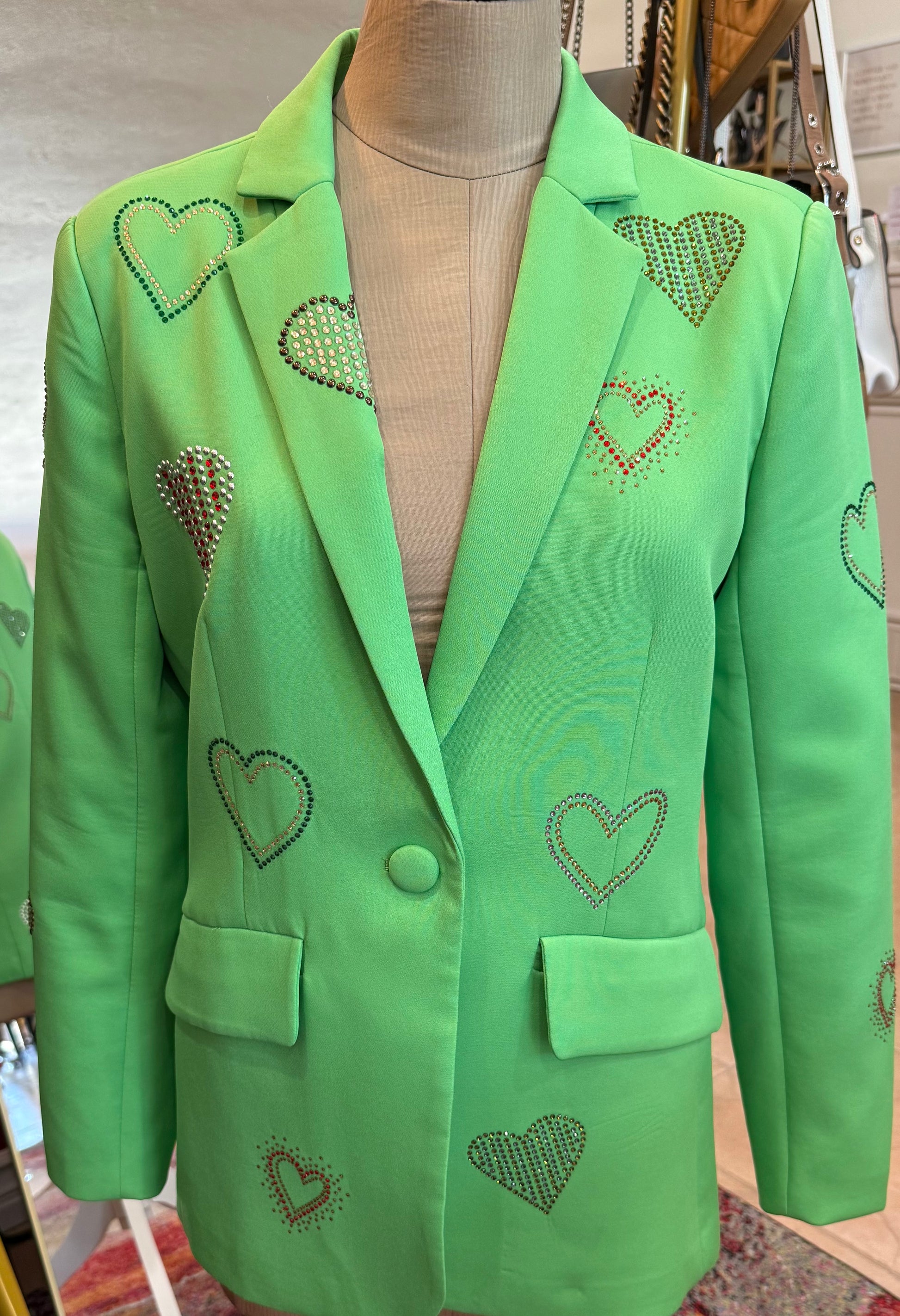 Azi Green Heart Studded Blazer- Size: S $135-Jacket-Gazelle Fashion and Style