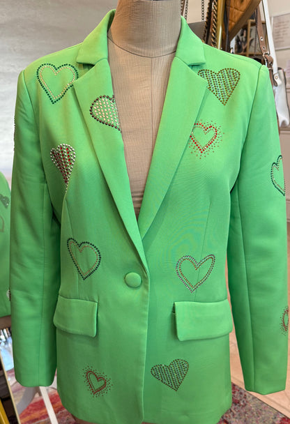 Azi Green Heart Studded Blazer- Size: S $135-Jacket-Gazelle Fashion and Style