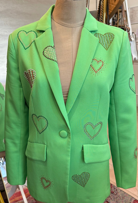 Azi Green Heart Studded Blazer- Size: S $135-Jacket-Gazelle Fashion and Style
