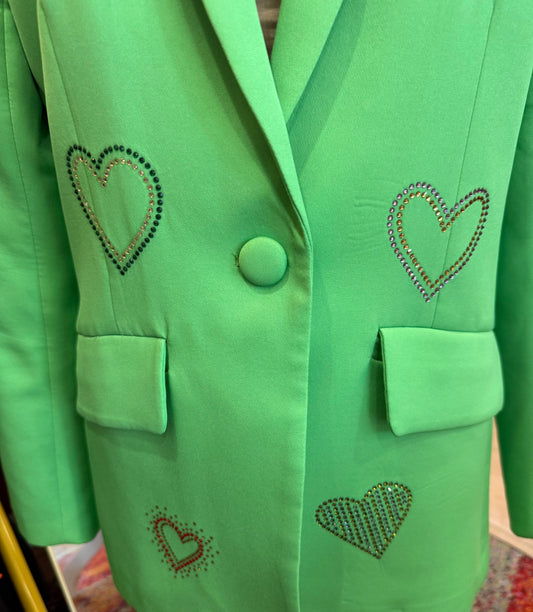 Azi Green Heart Studded Blazer- Size: S $135-Jacket-Gazelle Fashion and Style