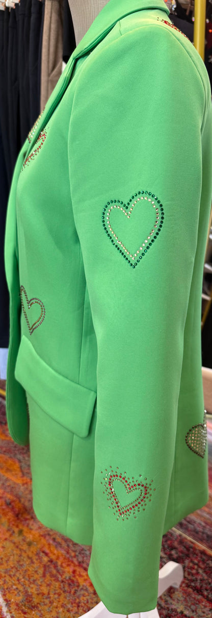 Azi Green Heart Studded Blazer- Size: S $135-Jacket-Gazelle Fashion and Style