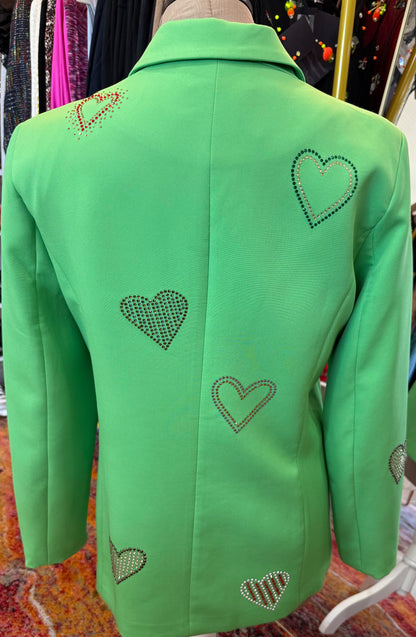 Azi Green Heart Studded Blazer- Size: S $135-Jacket-Gazelle Fashion and Style
