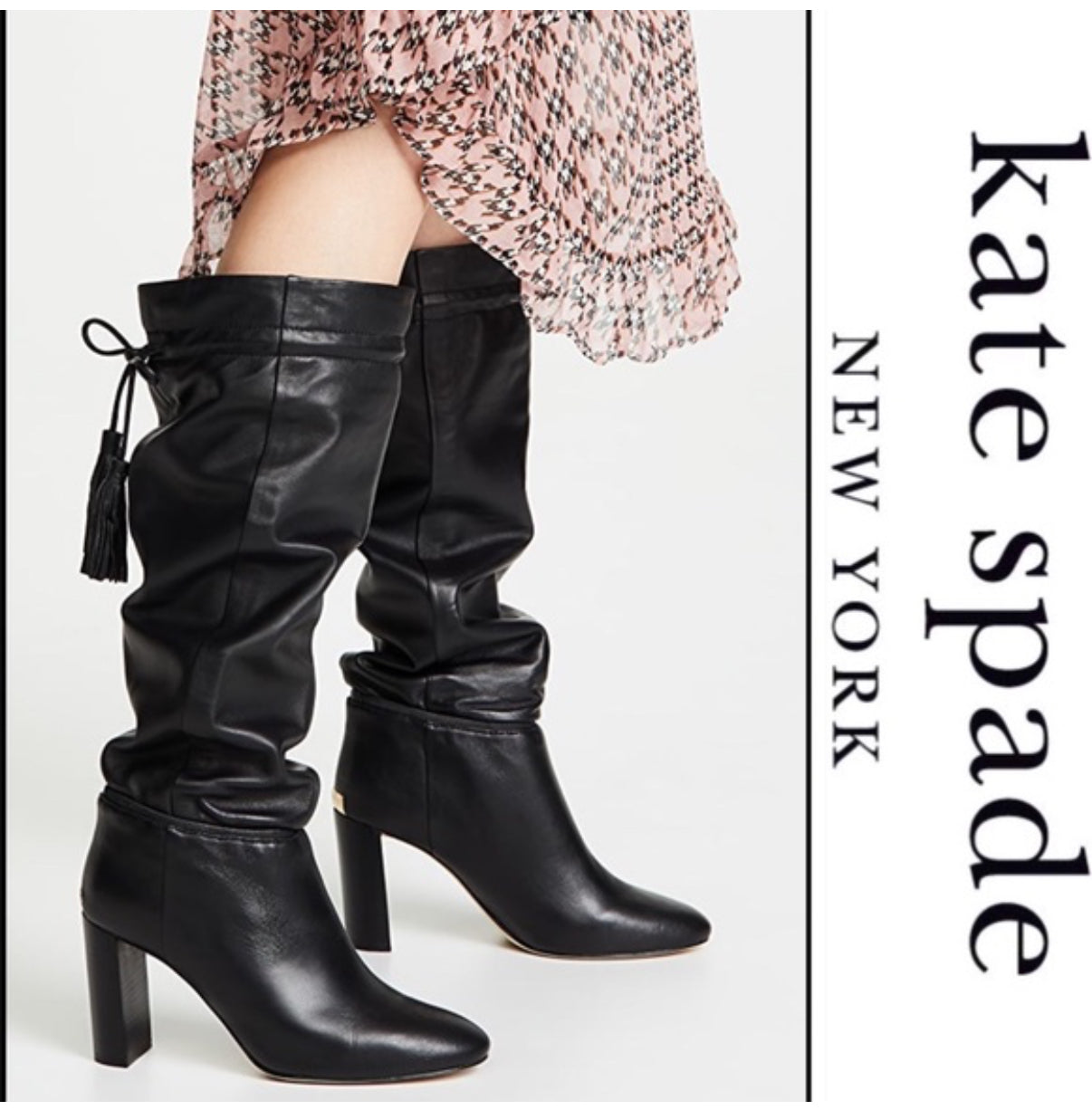 Kate Spade New York Hazel Black Leather Self-Tie Boot- Size 8, $148.00-Shoes-Gazelle Fashion and Style