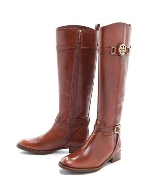 Tory Burch Cognac Calista Riding Boot- Size 5, $145-Shoes-Gazelle Fashion and Style