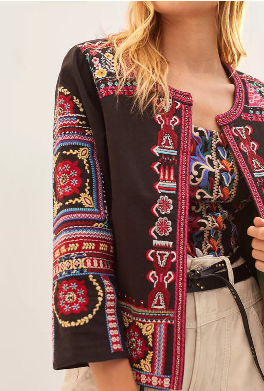 Anthropologie Abstract Embroidered Jacket-JACKETS-Gazelle Fashion and Style