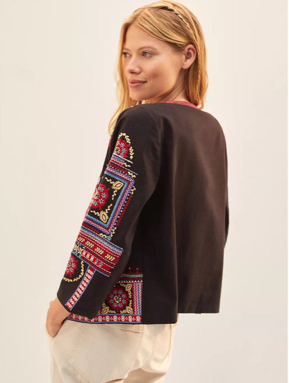 Anthropologie Abstract Embroidered Jacket-JACKETS-Gazelle Fashion and Style