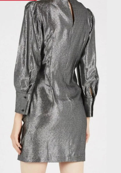 Maje Ralery Metallic Argent Dress- Size 40, US Large- $175-Dresses-Gazelle Fashion and Style