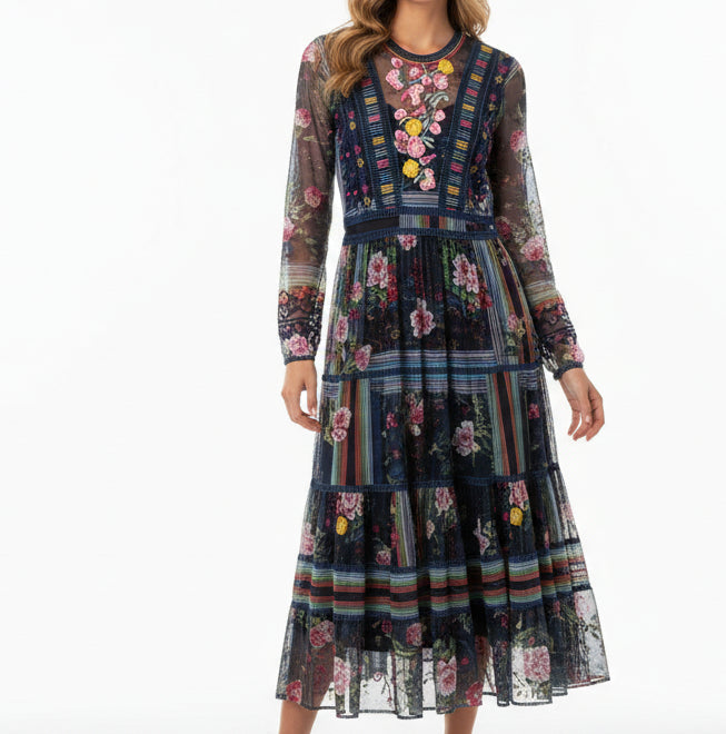 Johnny Was Embroidered Maxi Dress-DRESS-XS-Multi-Used-Gazelle Fashion and Style