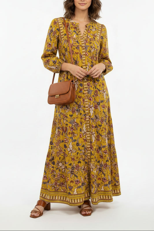 Cleobella Floral Print Maxi Dress-DRESS-Yellow-New-Gazelle Fashion and Style