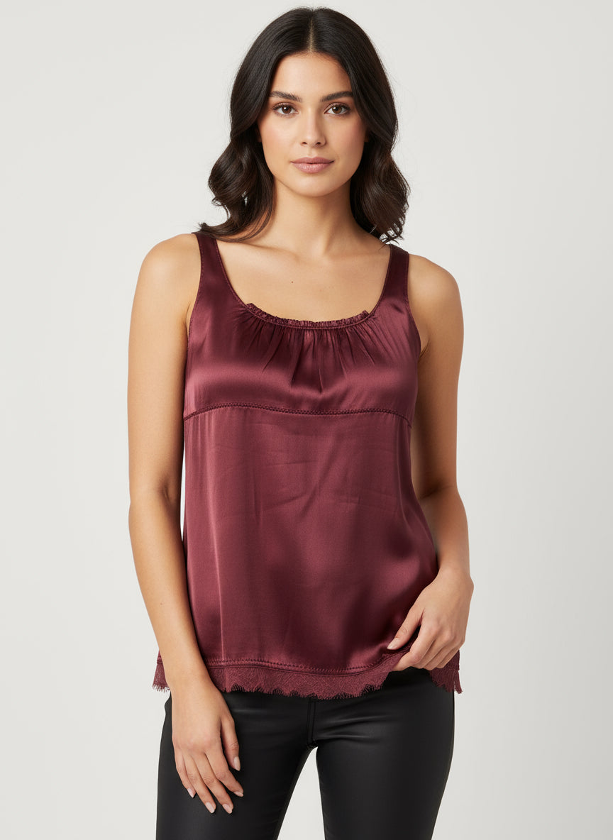 Eli Tahari Burgundy Silk Top-TOPS-Gazelle Fashion and Style