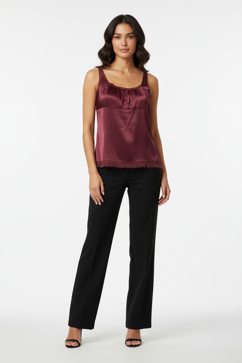 Eli Tahari Burgundy Silk Top-TOPS-Gazelle Fashion and Style