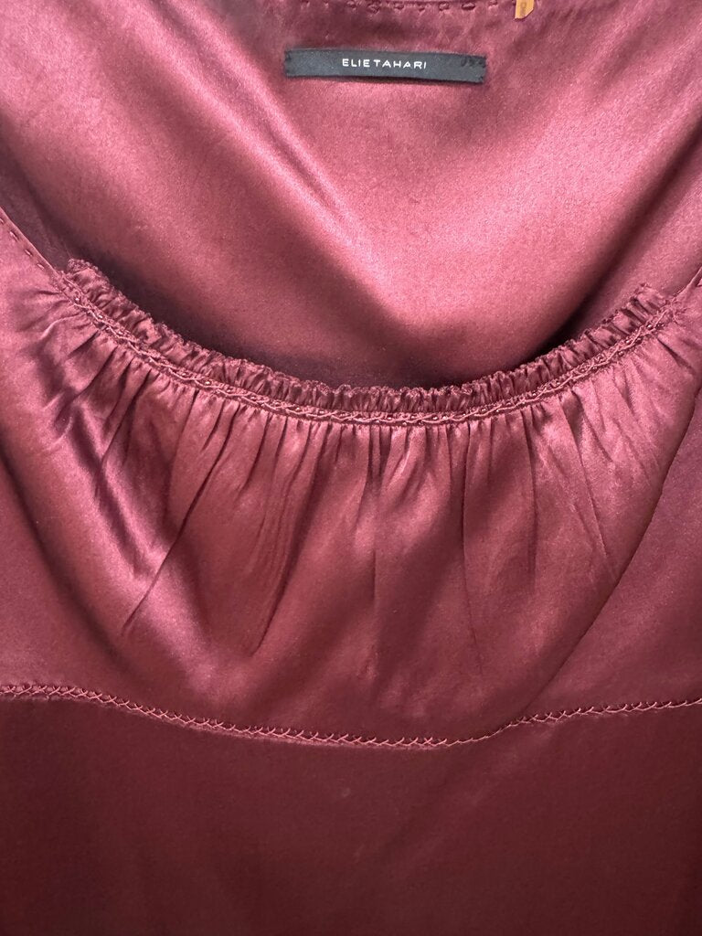 Eli Tahari Burgundy Silk Top-TOPS-Gazelle Fashion and Style