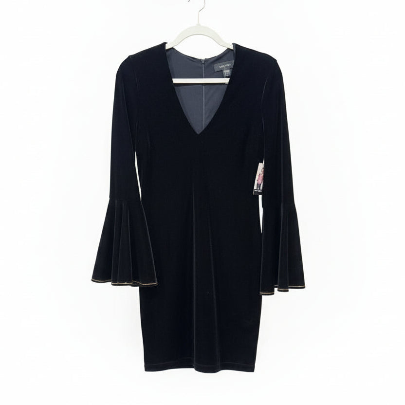Karen Kane Black Velvet with Bell Sleeves-DRESS-medium-black-New-Gazelle Fashion and Style