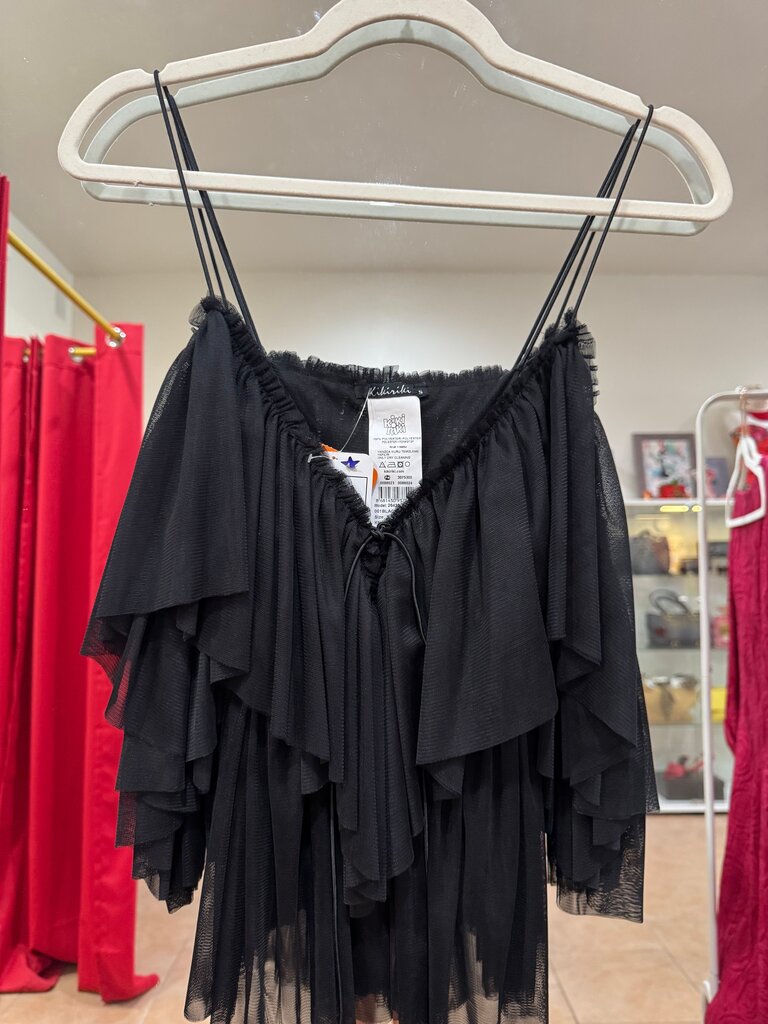 Kikiriki Black Ruffled Top-TOPS-Gazelle Fashion and Style