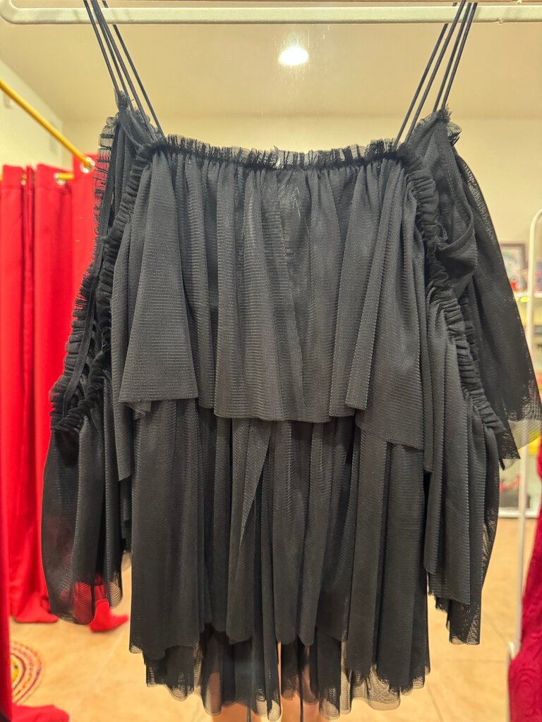 Kikiriki Black Ruffled Top-TOPS-Gazelle Fashion and Style