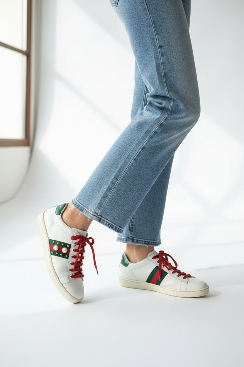 Gucci Red and Green Sneakers with Embellishments-SHOES-Gazelle Fashion and Style