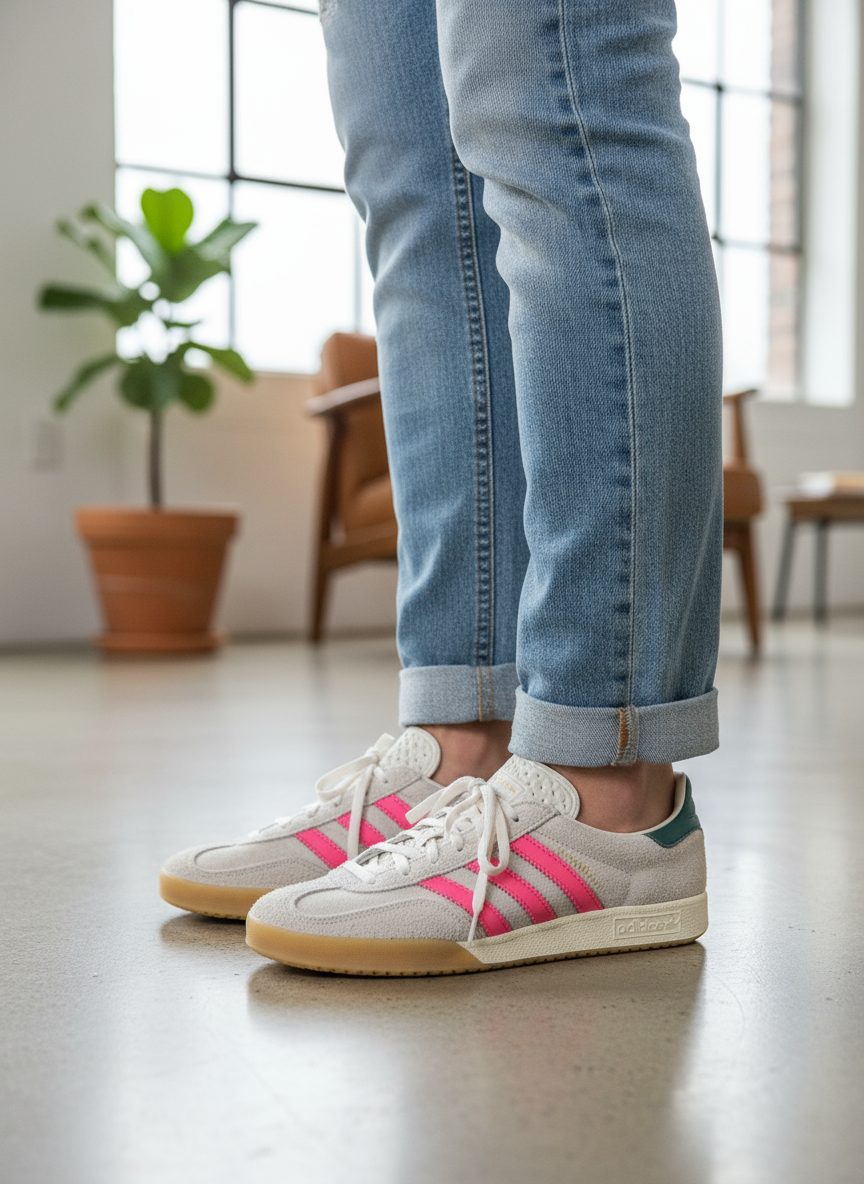Adidas Gazelle Sneakers with Pink Stripes-SHOES-Gazelle Fashion and Style