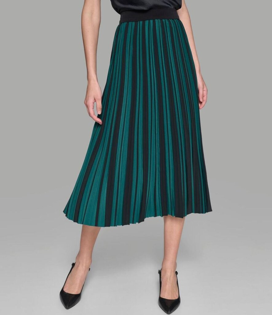 Karl Lagerfeld Pleated Midi Skirt in Teal and Black Stripes-SKIRT-Gazelle Fashion and Style