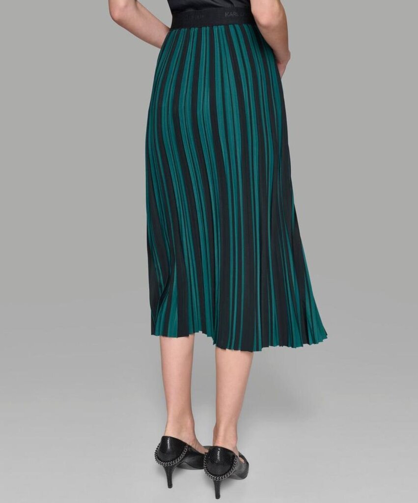 Karl Lagerfeld Pleated Midi Skirt in Teal and Black Stripes-SKIRT-Gazelle Fashion and Style