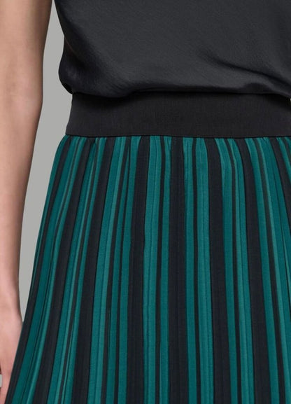 Karl Lagerfeld Pleated Midi Skirt in Teal and Black Stripes-SKIRT-Gazelle Fashion and Style