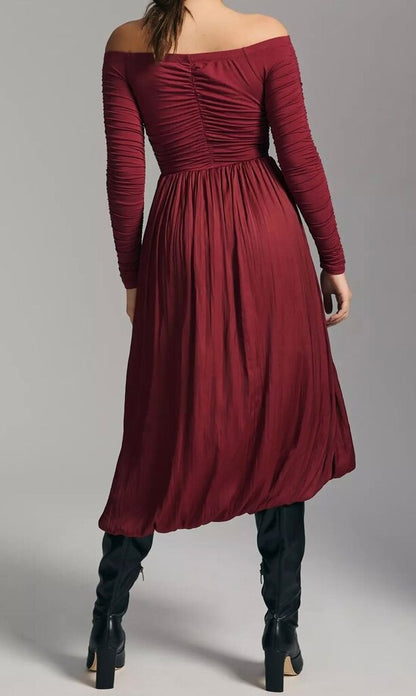 Anthropologie Off-the-Shoulder Ruched Bubble Dress-DRESS-Gazelle Fashion and Style