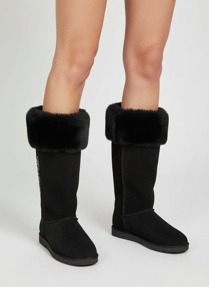 Juicy Couture Black Faux Fur Lined Boots with Rhinestone-SHOES-Gazelle Fashion and Style
