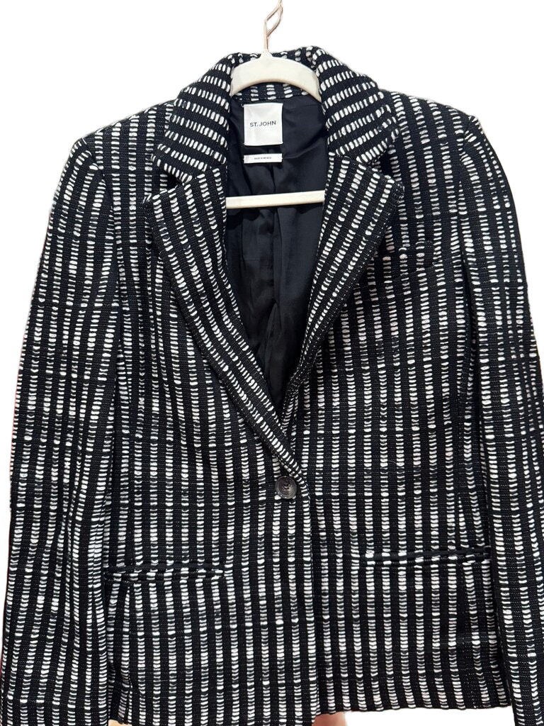 St. John Black and White Striped Blazer-BLAZER-Gazelle Fashion and Style