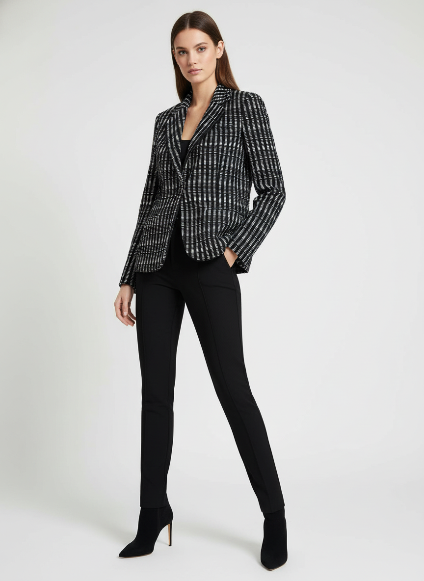 St. John Black and White Striped Blazer-BLAZER-Gazelle Fashion and Style