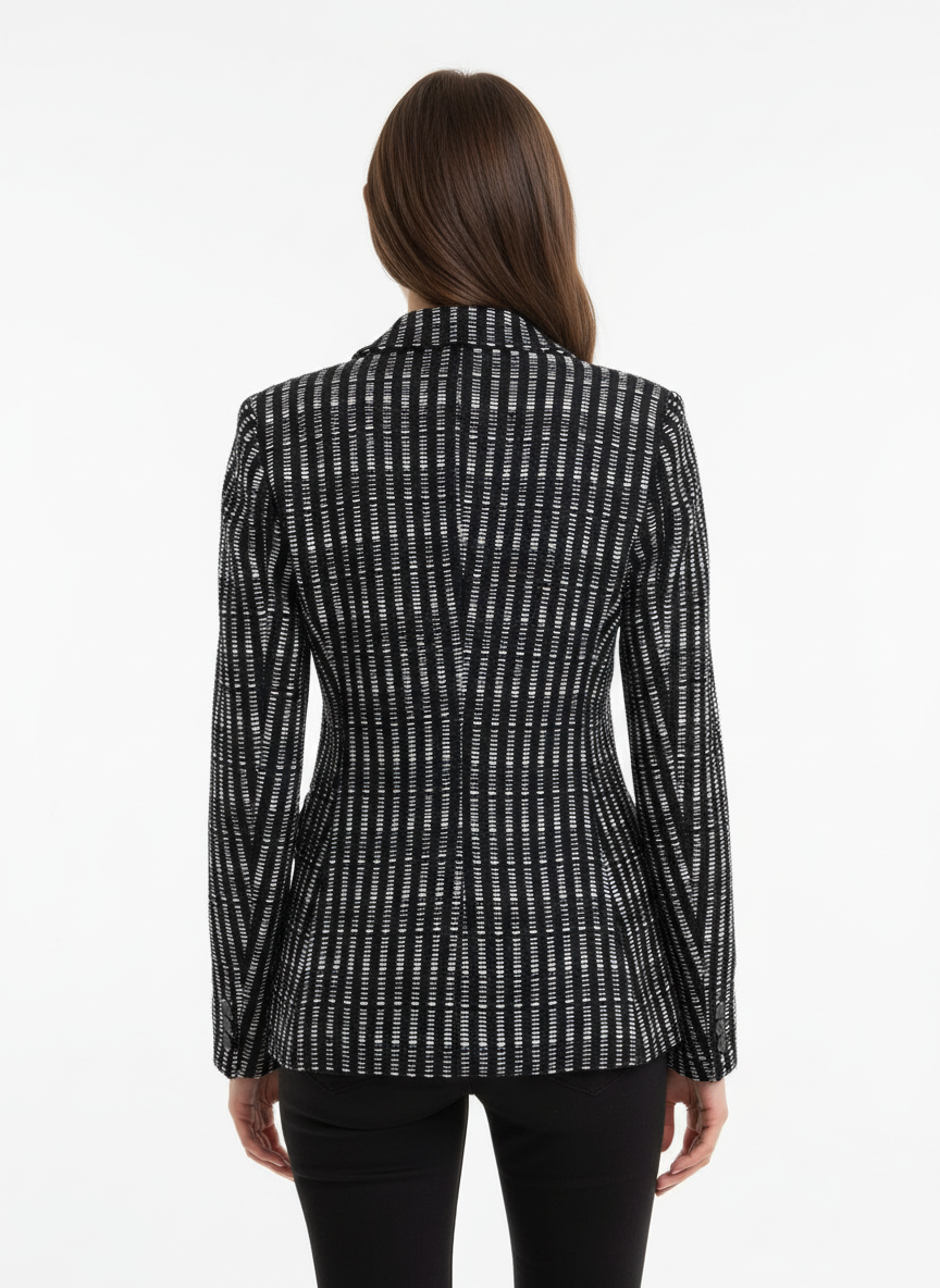St. John Black and White Striped Blazer-BLAZER-Gazelle Fashion and Style