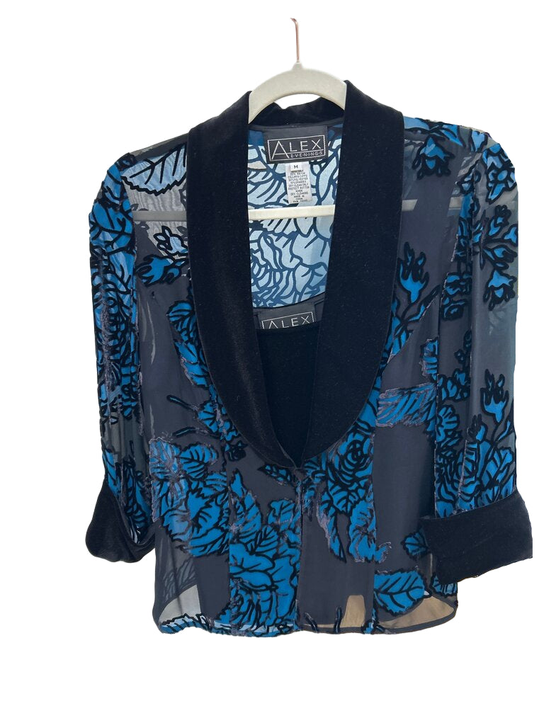 Alex Evenings Floral Sheer Blouse with Velvet Collar-TOPS-Gazelle Fashion and Style