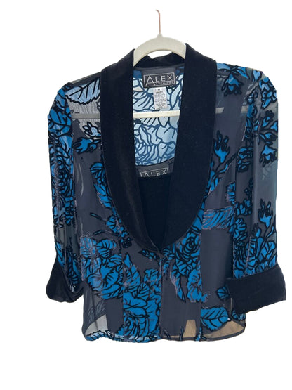 Alex Evenings Floral Sheer Blouse with Velvet Collar-TOPS-Gazelle Fashion and Style