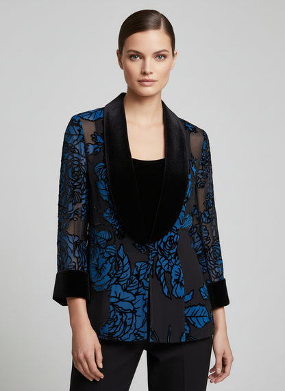 Alex Evenings Floral Sheer Blouse with Velvet Collar-TOPS-Gazelle Fashion and Style