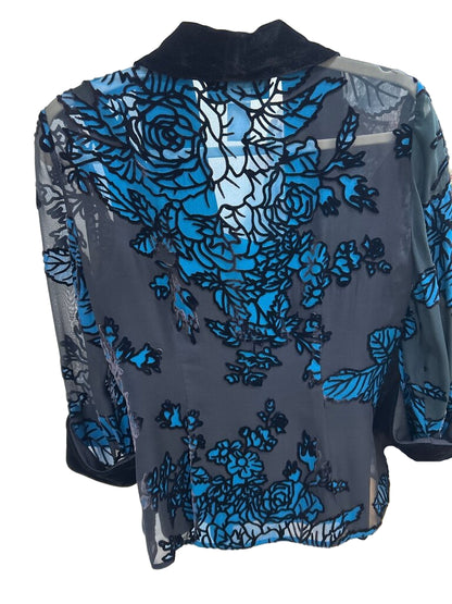 Alex Evenings Floral Sheer Blouse with Velvet Collar-TOPS-Gazelle Fashion and Style