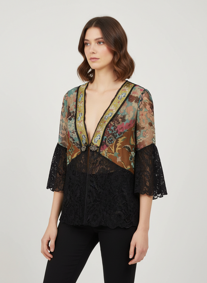 Spencer Alexis Floral Lace Kimono Top-TOPS-Gazelle Fashion and Style