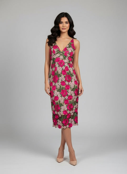 Floral Embroidered Midi Dress-DRESS-Gazelle Fashion and Style
