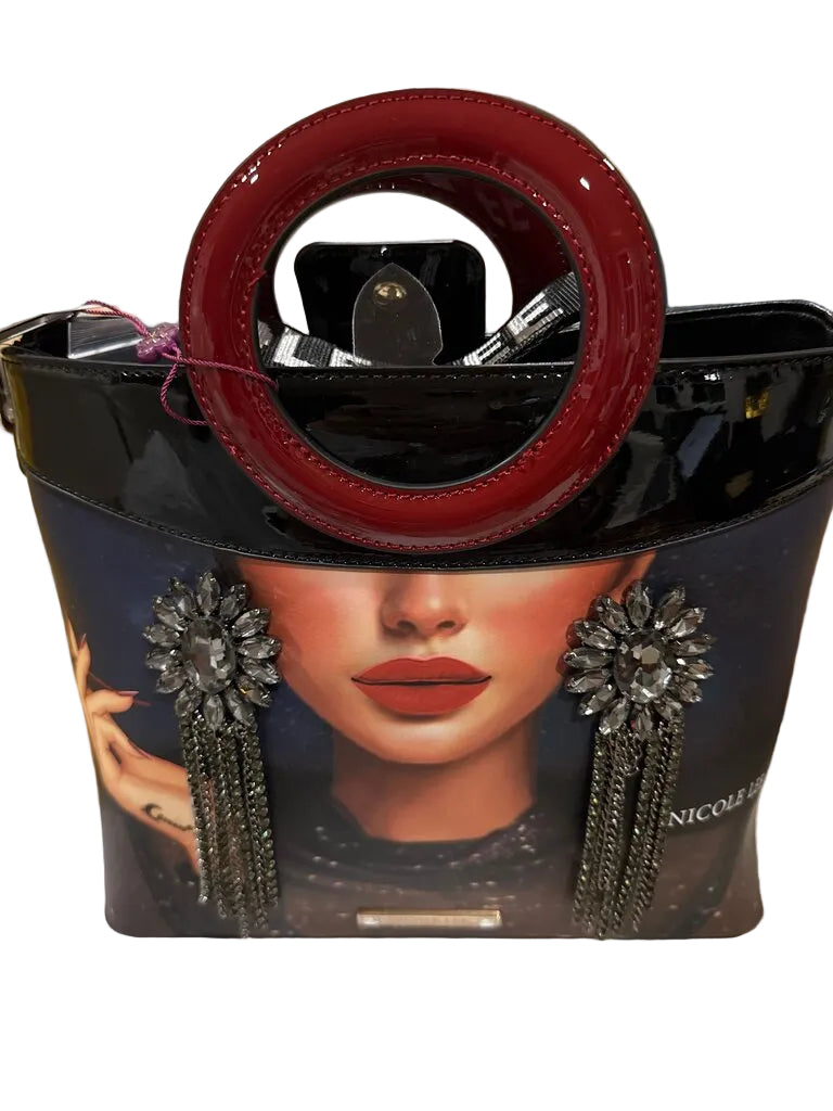Nicole Lee Handbag with Gem Accents-HANDBAGS-M-Black, Red-New-Gazelle Fashion and Style