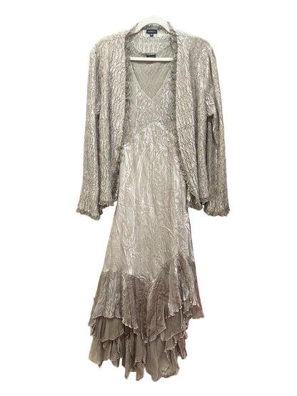 Komarov Ruched Maxi Dress with Jacket Two Piece Set-SETS-M-beige/ gray-Used-Gazelle Fashion and Style