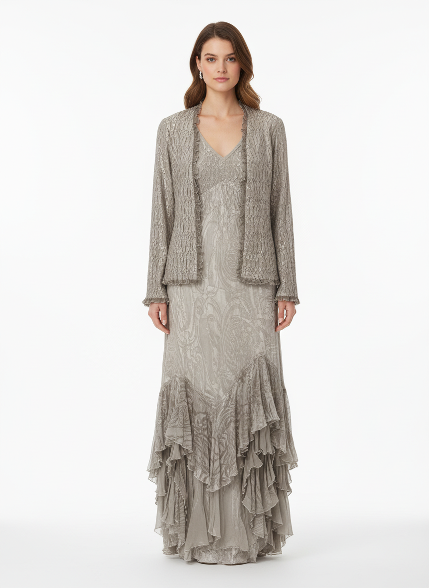 Komarov Ruched Maxi Dress with Jacket Two Piece Set-SETS-Gazelle Fashion and Style