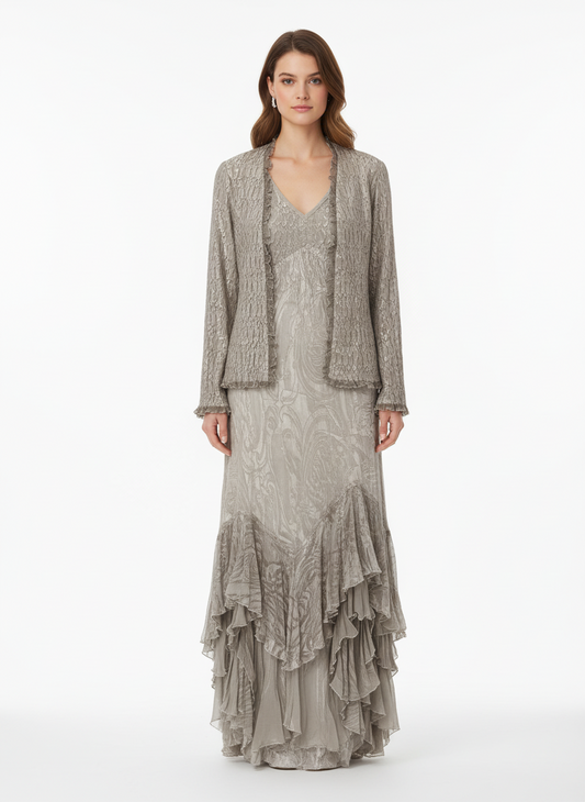 Komarov Ruched Maxi Dress with Jacket Two Piece Set-SETS-Gazelle Fashion and Style