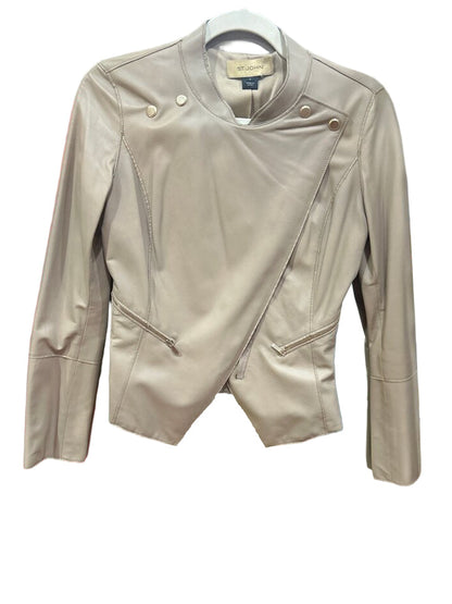 St. John Women's Beige Leather Jacket-JACKETS-Gazelle Fashion and Style