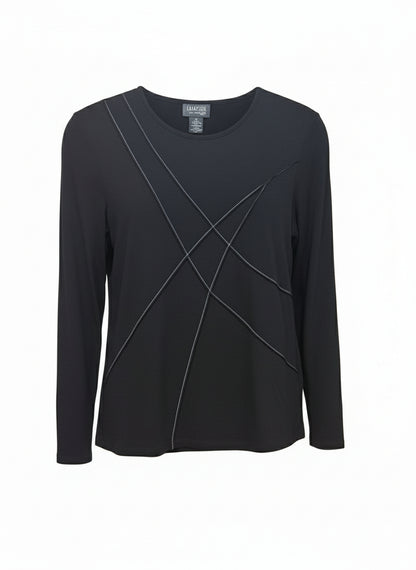 Lafayette Black Long Sleeve Top with Contrast Stitching-TOPS-S-black-Used-Gazelle Fashion and Style