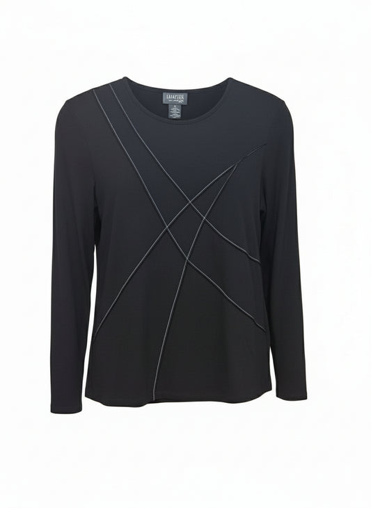Lafayette Black Long Sleeve Top with Contrast Stitching-TOPS-Gazelle Fashion and Style