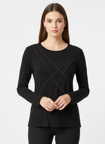 Lafayette Black Long Sleeve Top with Contrast Stitching-TOPS-Gazelle Fashion and Style