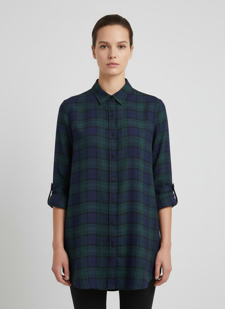 Johnny Was Plaid Button-Up Shirt with Embroidered Back-TOPS-Gazelle Fashion and Style