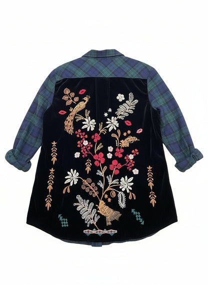 Johnny Was Plaid Button-Up Shirt with Embroidered Back-TOPS-Gazelle Fashion and Style