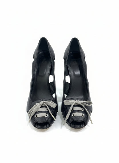 Black High Heel Peep Toe Shoes With Laces-SHOES-Gazelle Fashion and Style