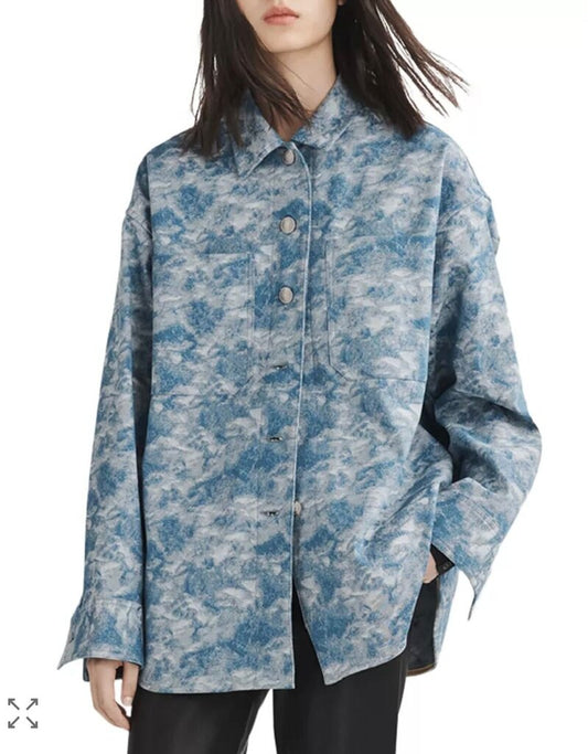 Rag & Bone Blue Denim Jacquard Oversized Shirt-TOPS-Gazelle Fashion and Style