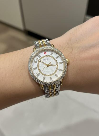 Michele Sidney Classic Two-Tone Diamond Watch-WATCH-Silver, Gold-Used-Gazelle Fashion and Style