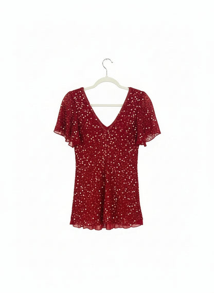 Adrianna Papell Red Sequin Top-TOPS-Gazelle Fashion and Style