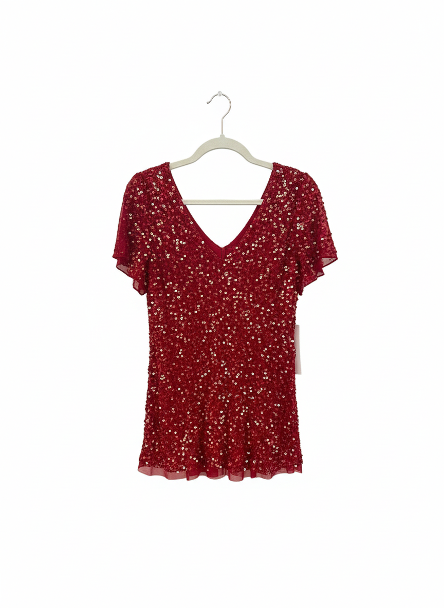 Adrianna Papell Red Sequin Top-TOPS-Gazelle Fashion and Style
